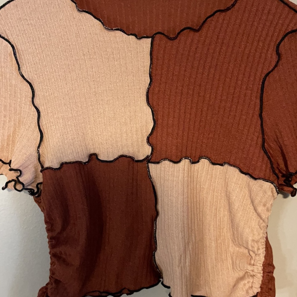 Shein Brown Color Block Top - Picture 2 of 11